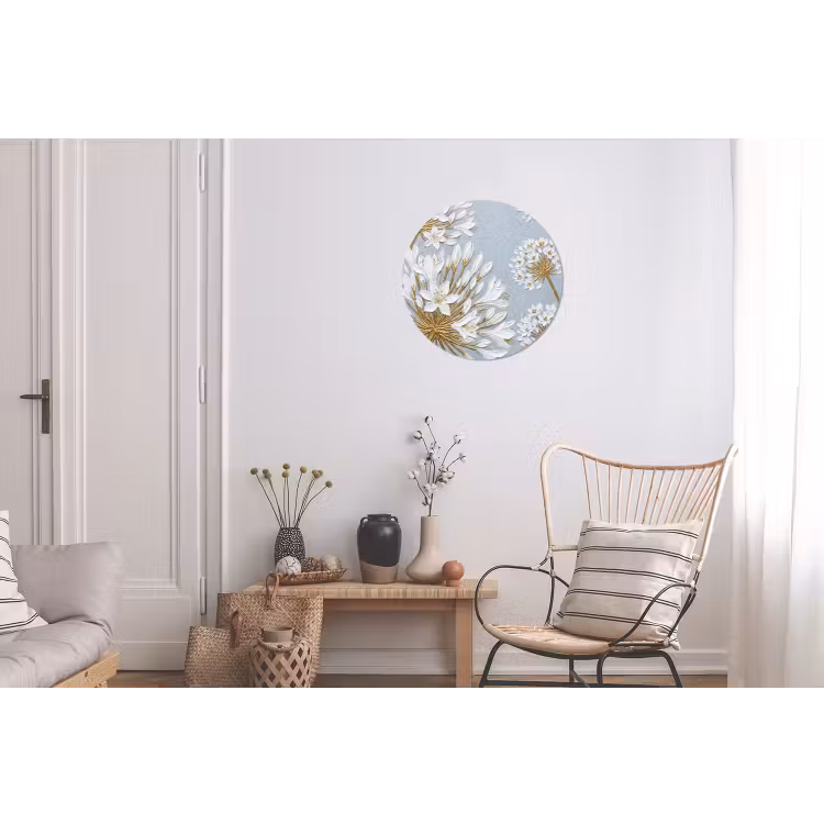 Illustratie - Bloemen - Blauw Wandcirkel aluminium klein -woonkamer