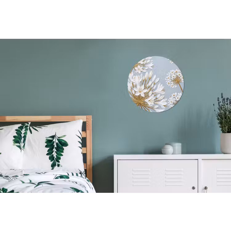 Illustratie - Bloemen - Blauw Wandcirkel aluminium klein -slaapkamer