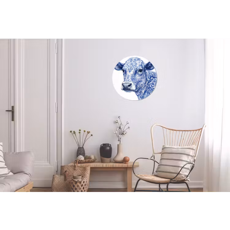 Illustratie - Koe - Blauw Wandcirkel aluminium klein -woonkamer