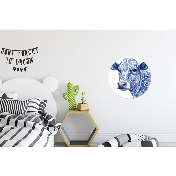 Illustratie - Koe - Blauw Wandcirkel aluminium klein -kinderkamer