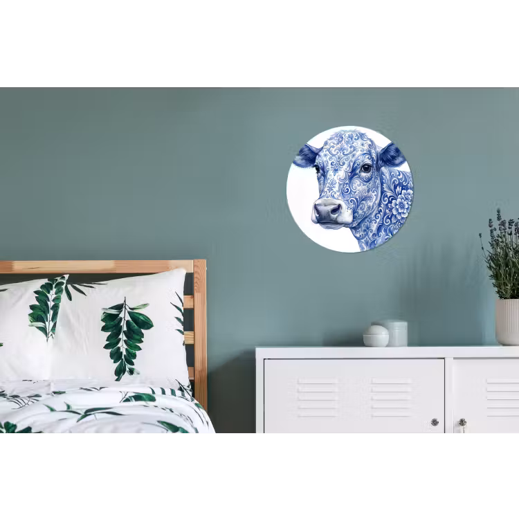 Illustratie - Koe - Blauw Wandcirkel aluminium klein -slaapkamer