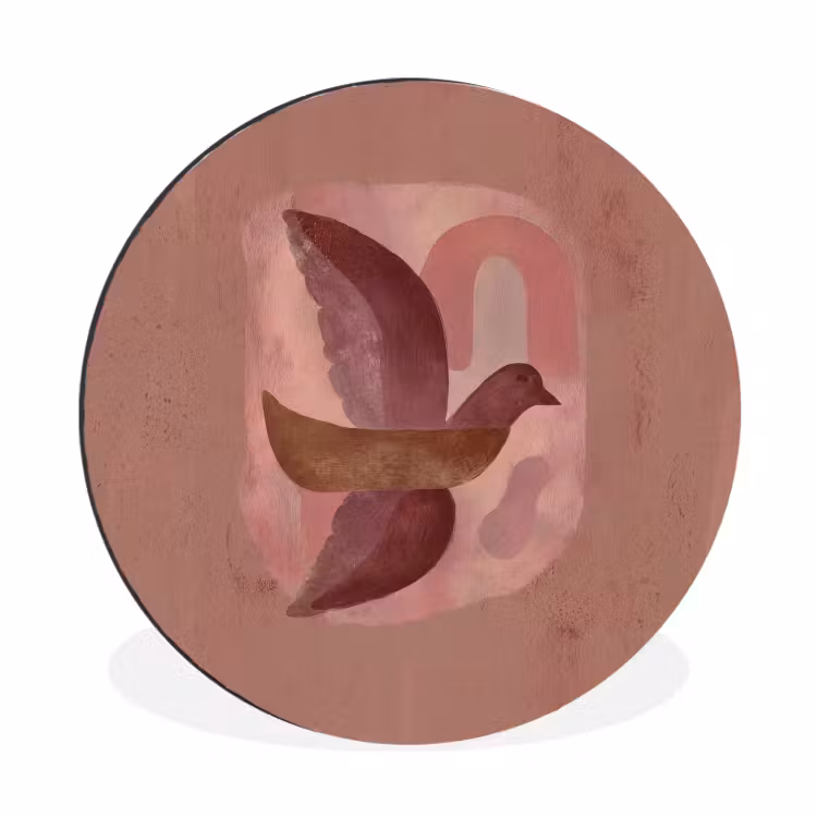 Illustratie - Vogels - Abstract - Roze Wandcirkel aluminium klein -3d