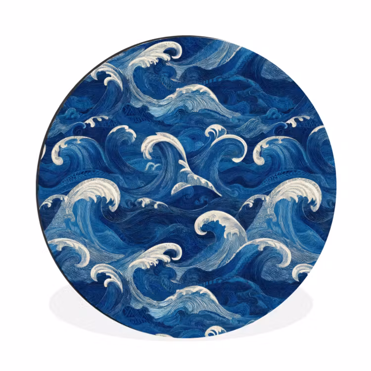 Japans - Oceaan - Golven - Blauw Wandcirkel aluminium klein 190 -3d