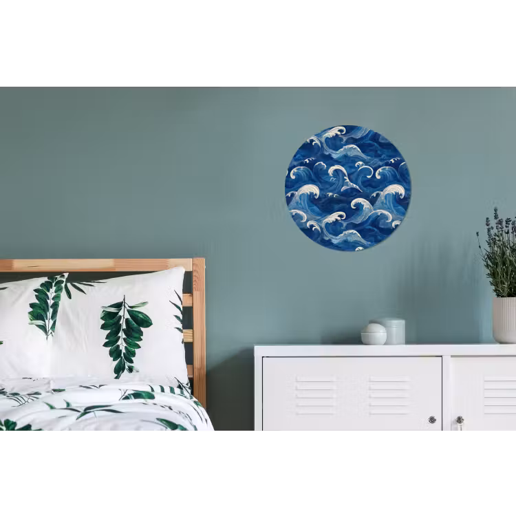Japans - Oceaan - Golven - Blauw Wandcirkel aluminium klein 190 -slaapkamer