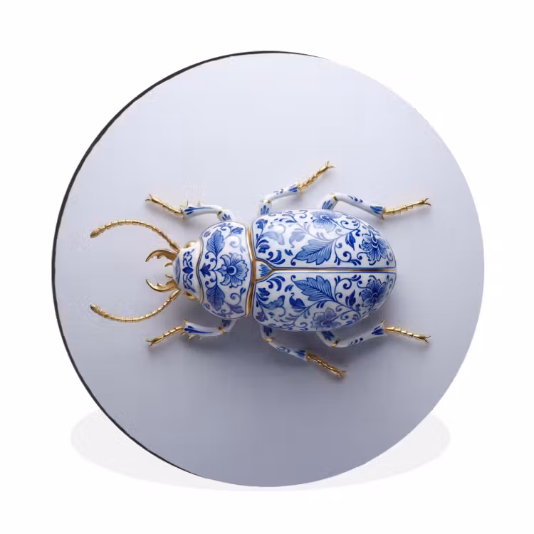 Kever - Delfts - Blauw - Goud Wandcirkel aluminium klein -3d