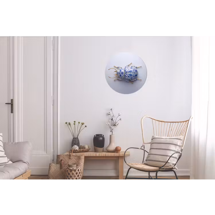 Kever - Delfts - Blauw - Goud Wandcirkel aluminium klein -woonkamer