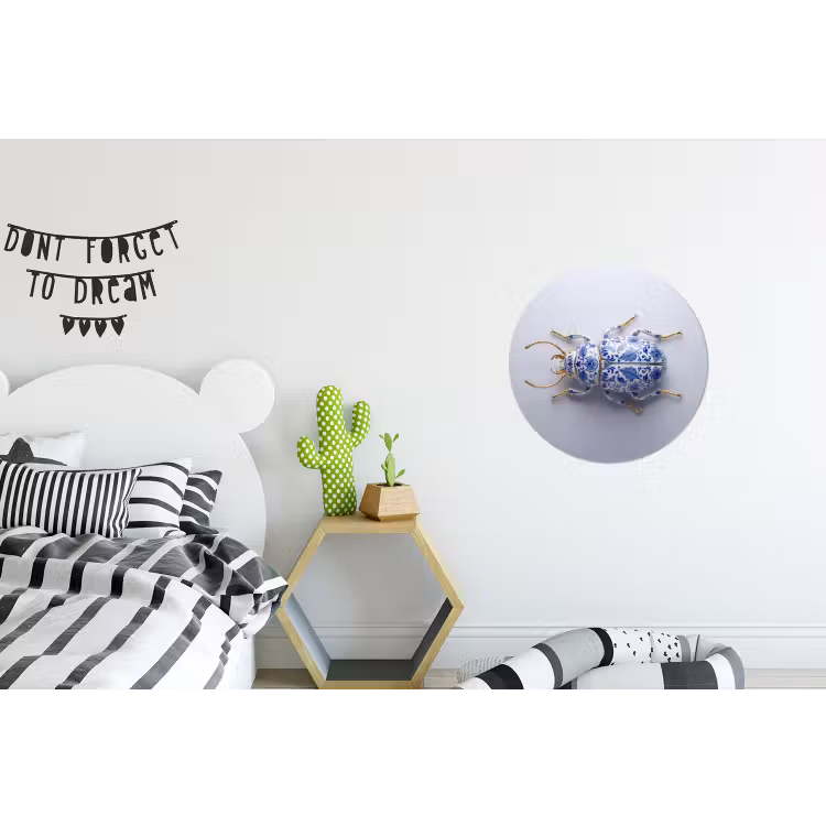 Kever - Delfts - Blauw - Goud Wandcirkel aluminium klein -kinderkamer
