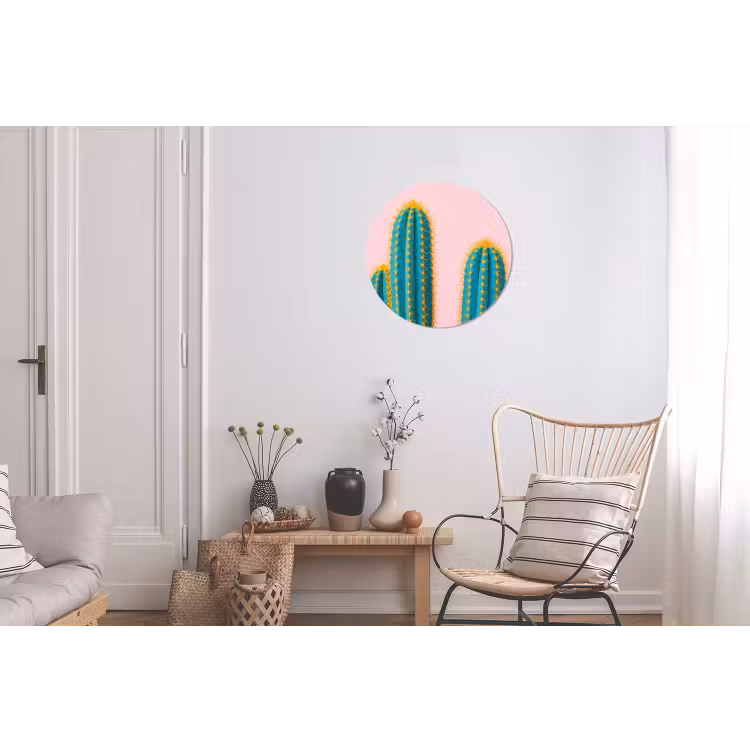 Cactussen - Modern - Pastel Wandcirkel aluminium klein -woonkamer