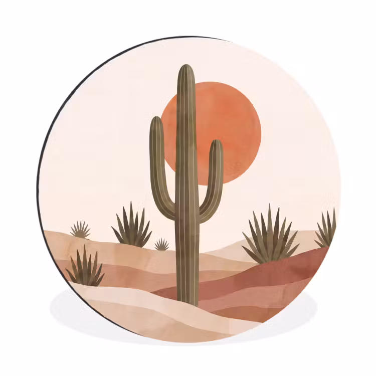 Cactus - Duinen - Modern - Landschap - Groen Wandcirkel aluminium klein -3d