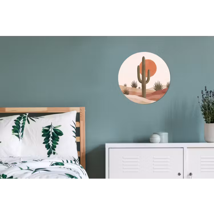 Cactus - Duinen - Modern - Landschap - Groen Wandcirkel aluminium klein -slaapkamer
