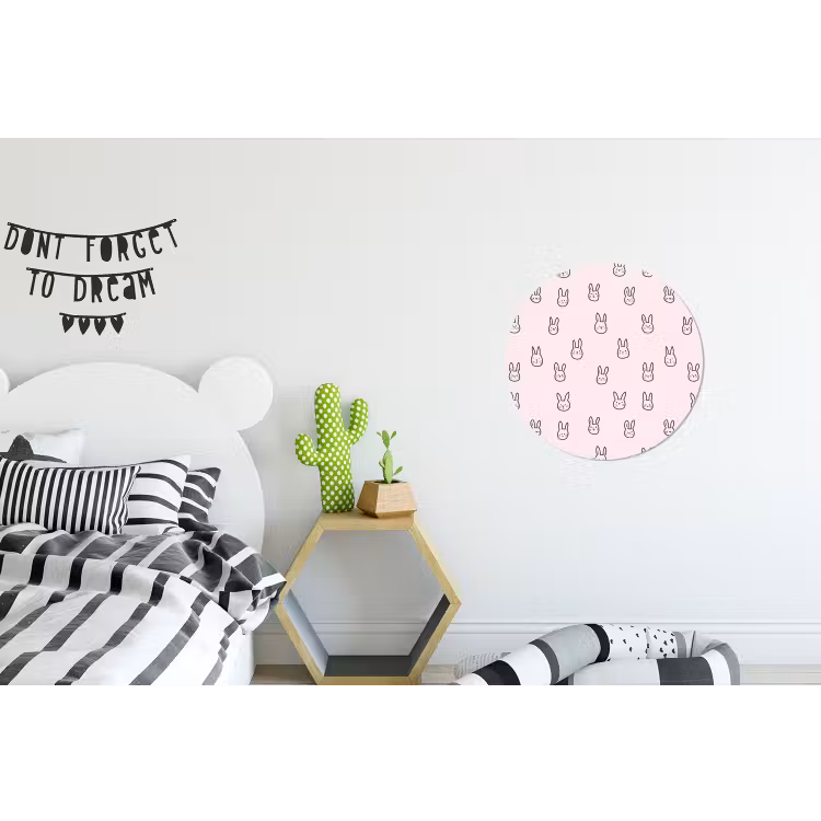 Konijnen - Minimalistisch - Roze Wandcirkel aluminium klein 190 -kinderkamer