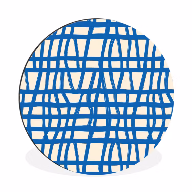 Ruitpatroon - Blauw - Crème Wandcirkel aluminium klein 190 -3d