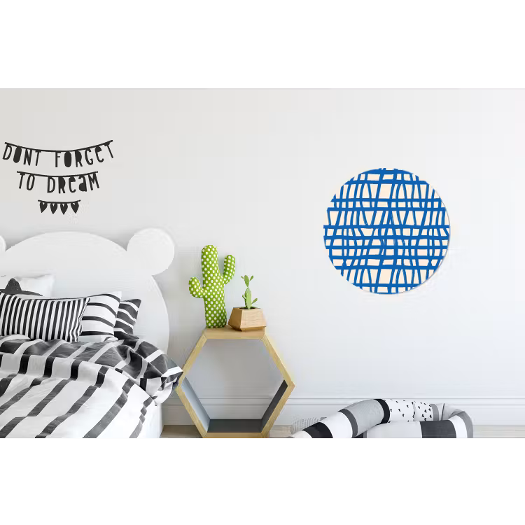 Ruitpatroon - Blauw - Crème Wandcirkel aluminium klein 190 -kinderkamer