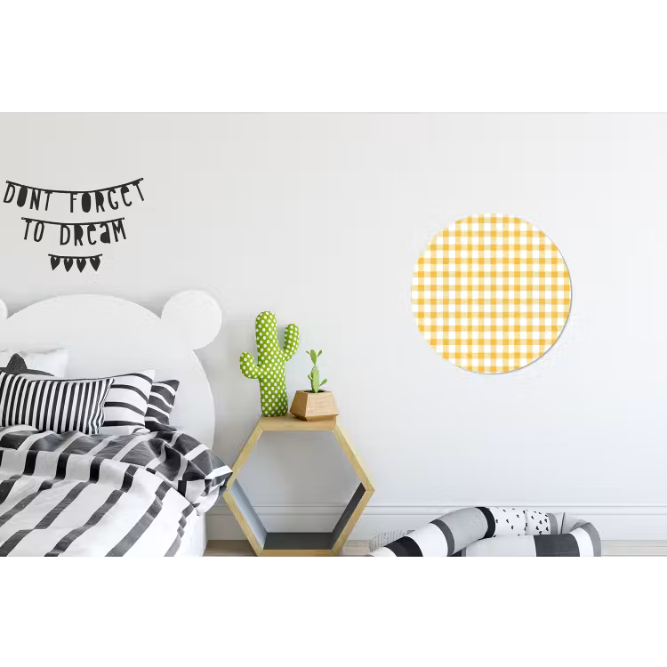 Ruit - Gingham - Klassiek - Geel en Wit Wandcirkel aluminium klein 190 -kinderkamer