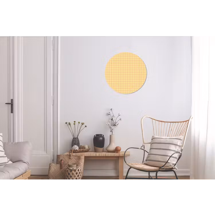 Ruitjes - Grid - Minimalistisch - Geel - Roze Wandcirkel aluminium klein 190 -woonkamer