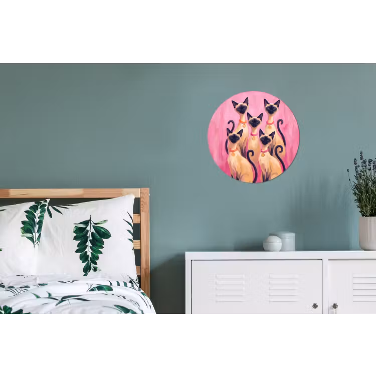Kat - Groep - Dieren - Modern - Roze Wandcirkel aluminium klein -slaapkamer