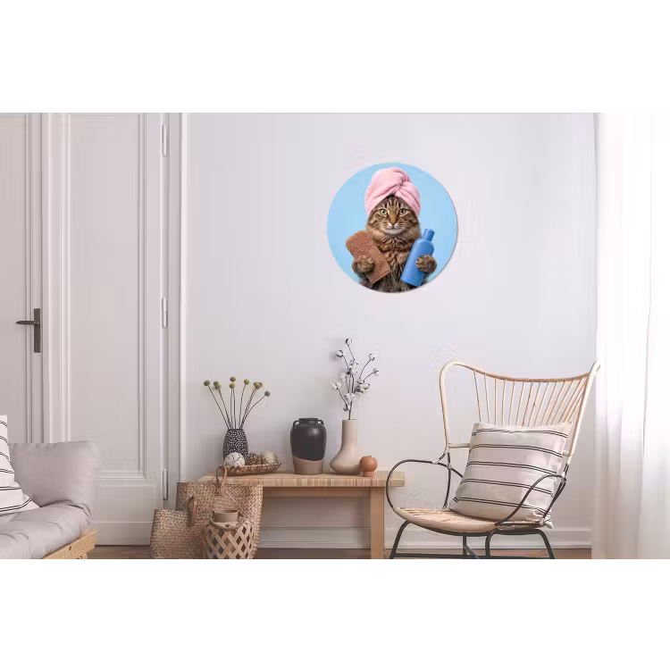 Kat - Handdoek - Washand - Zeep Wandcirkel aluminium klein -woonkamer