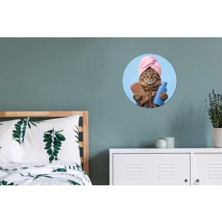 Kat - Handdoek - Washand - Zeep Wandcirkel aluminium klein -slaapkamer