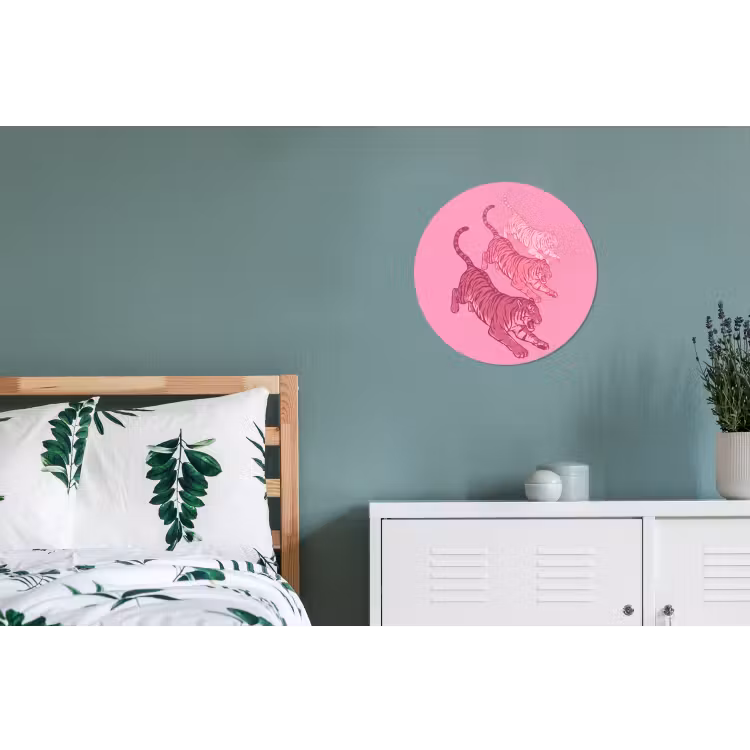 Kat - Springend - Dieren - Roze - Modern Wandcirkel aluminium klein -slaapkamer