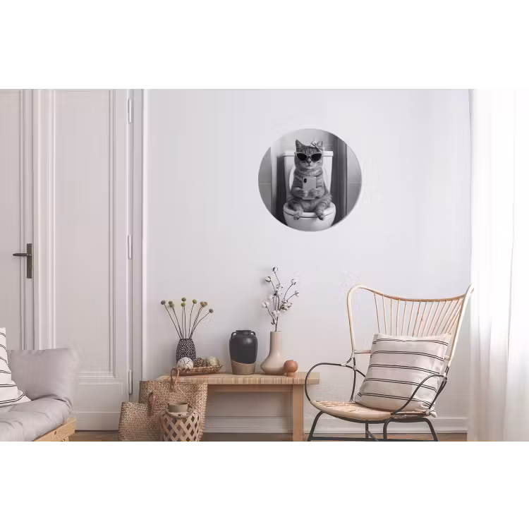 Kat - Telefoon - Toilet - Zwart - Wit Wandcirkel aluminium klein -woonkamer