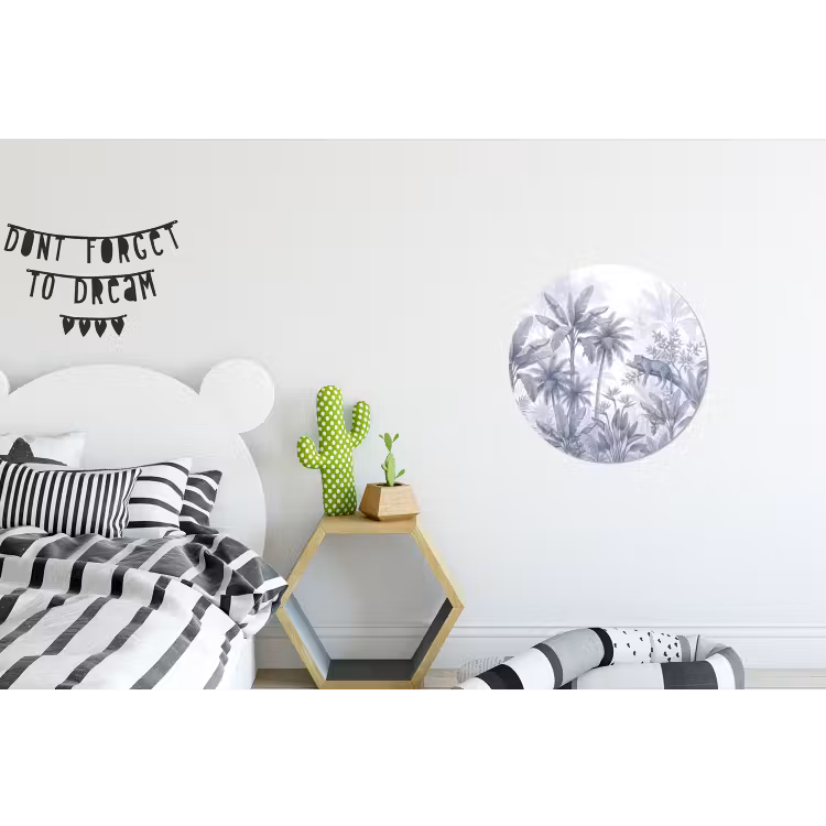 Kat - Tropisch bos - Modern - Grijs Wandcirkel aluminium klein -kinderkamer