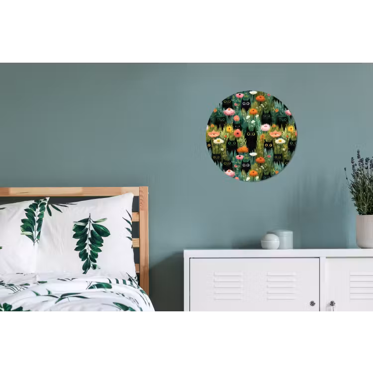 Katten - Bloemen - Kleurrijk Wandcirkel aluminium klein 190 -slaapkamer