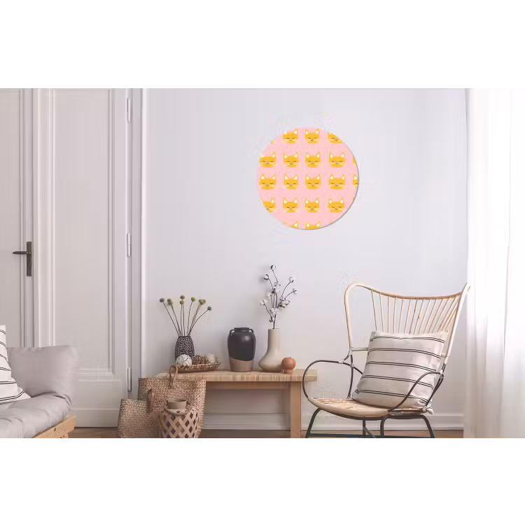Katten - Patroon - Roze Wandcirkel aluminium klein 190 -woonkamer