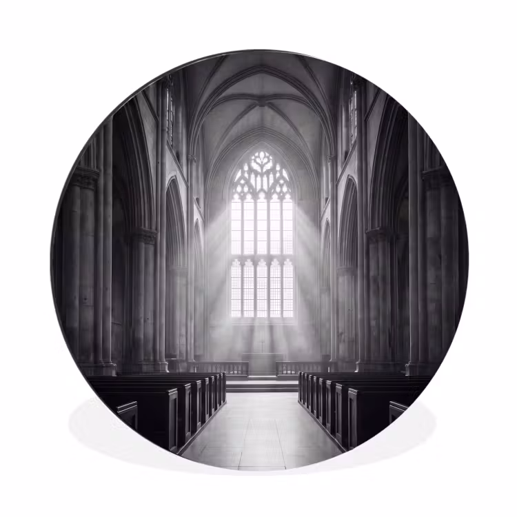 Kerk - Interieur - Lichtstralen - Architectuur - Klassiek Wandcirkel aluminium klein -3d