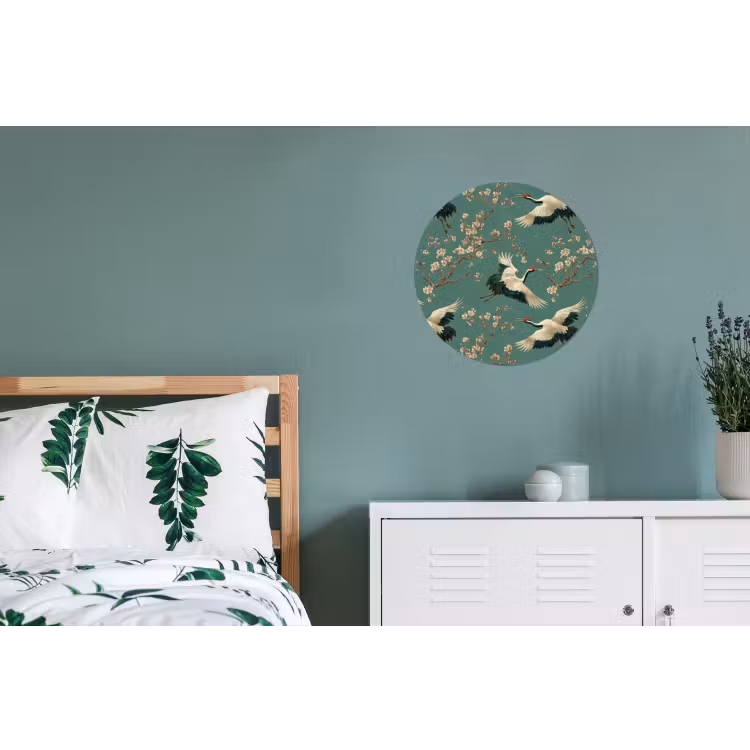 Kersenbloesem - Kraamvogels - Groen Wandcirkel aluminium klein 190 -slaapkamer