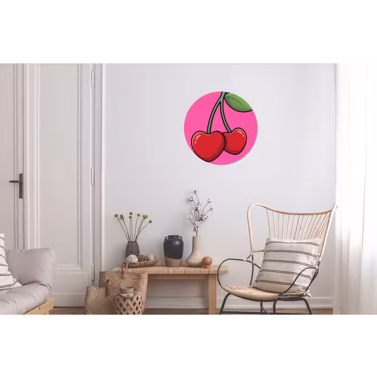 Kers - Roze - Fruit Wandcirkel aluminium klein -woonkamer