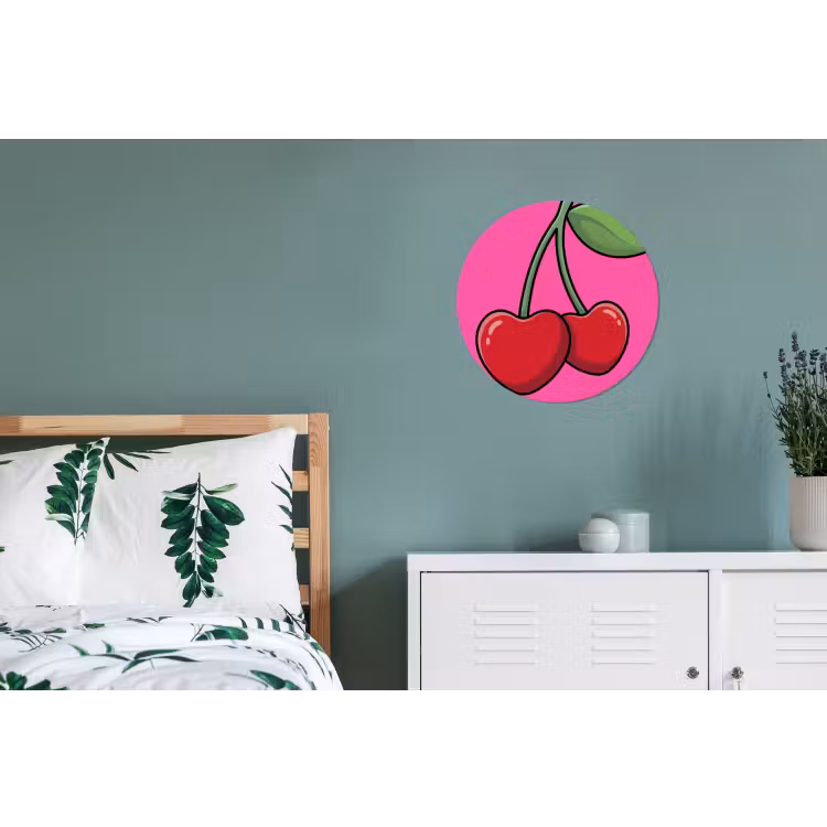 Kers - Roze - Fruit Wandcirkel aluminium klein -slaapkamer