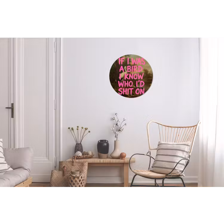 Klassiek - Humor - Roze Wandcirkel aluminium klein -woonkamer