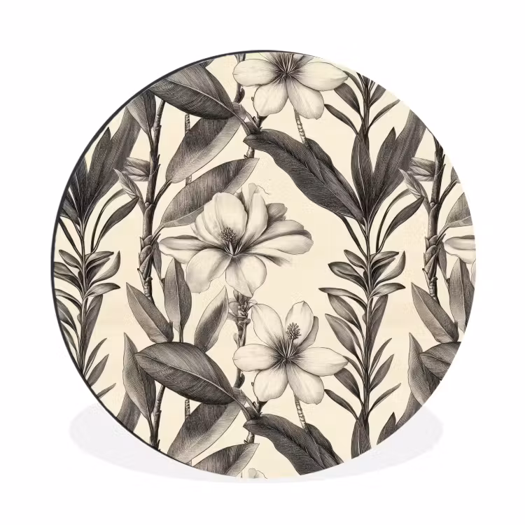 Klassiek - Botanisch - Zwart - Beige Wandcirkel aluminium klein 190 -3d