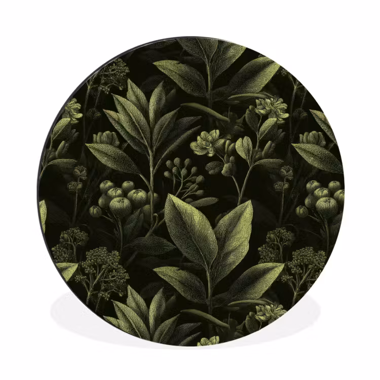 Klassiek - Donker - Botanisch - Planten Wandcirkel aluminium klein 190 -3d