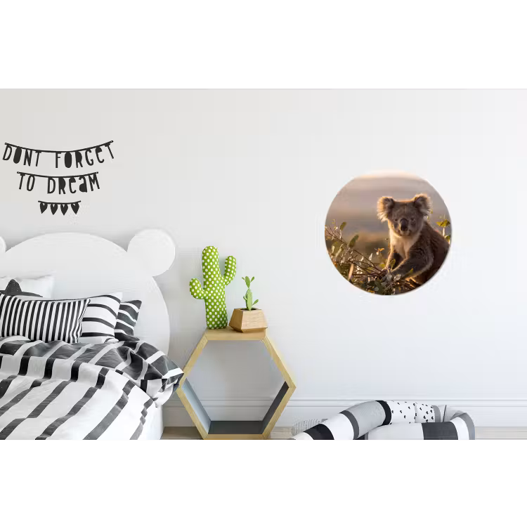 Koala - Bladeren - Ochtendlicht Wandcirkel aluminium klein -kinderkamer