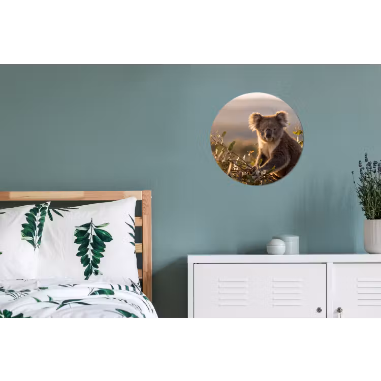 Koala - Bladeren - Ochtendlicht Wandcirkel aluminium klein -slaapkamer