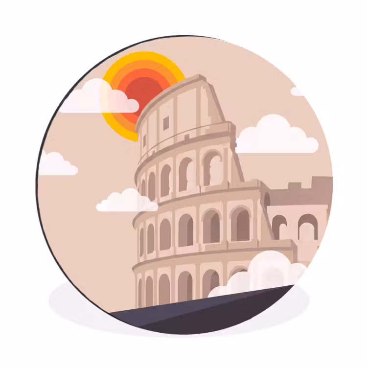 Colosseum - Zonsopgang - Rome - Architectuur - Beige Wandcirkel aluminium klein -3d
