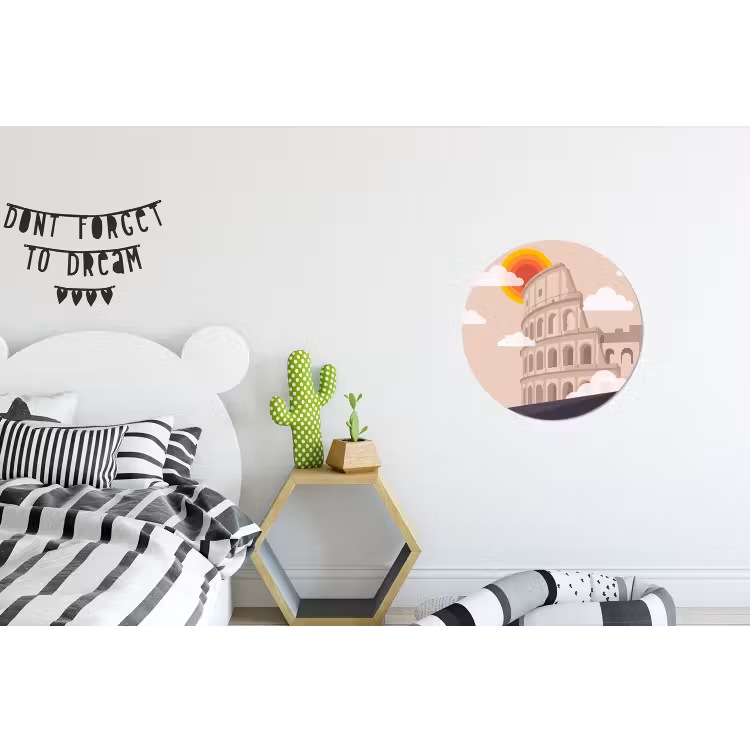 Colosseum - Zonsopgang - Rome - Architectuur - Beige Wandcirkel aluminium klein -kinderkamer