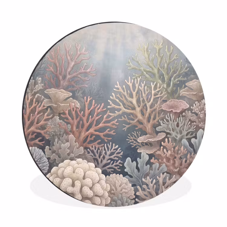 Koraal - Zeeleven - Onderwater - Illustratie - Natuur Wandcirkel aluminium klein -3d