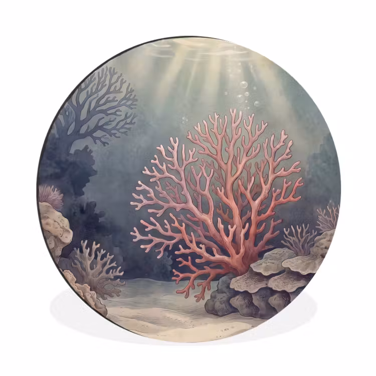 Koraal - Onderwater - Natuur - Roze Wandcirkel aluminium klein -3d