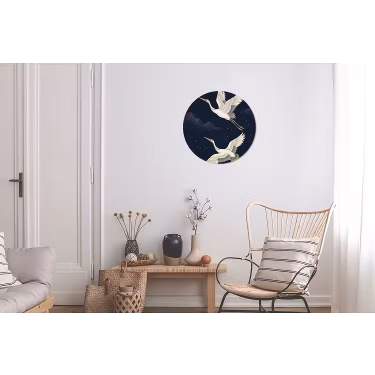 Kraanvogels - Nachthemel - Blauw Wandcirkel aluminium klein -woonkamer