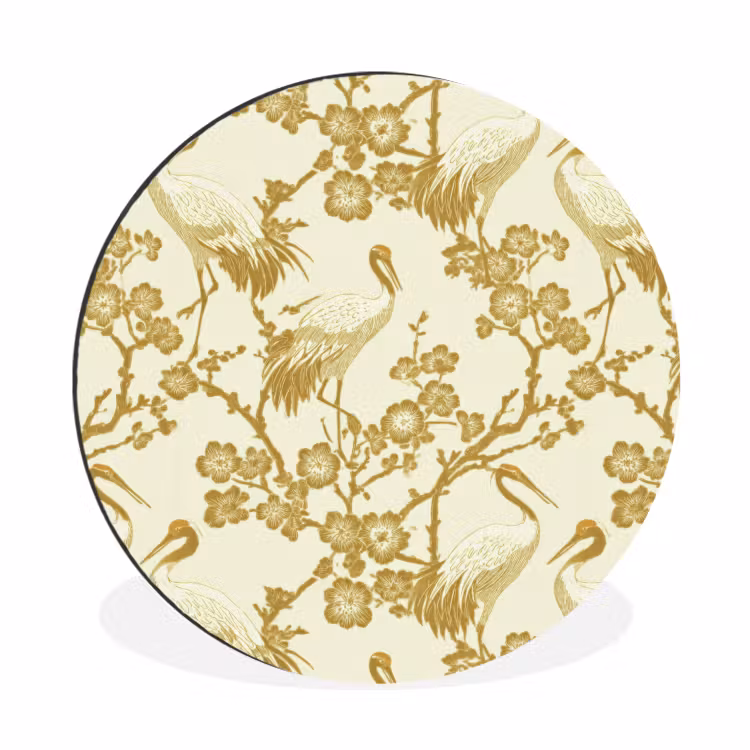 Kraanvogels - Kersenbloesem - Goud Wandcirkel aluminium klein 190 -3d