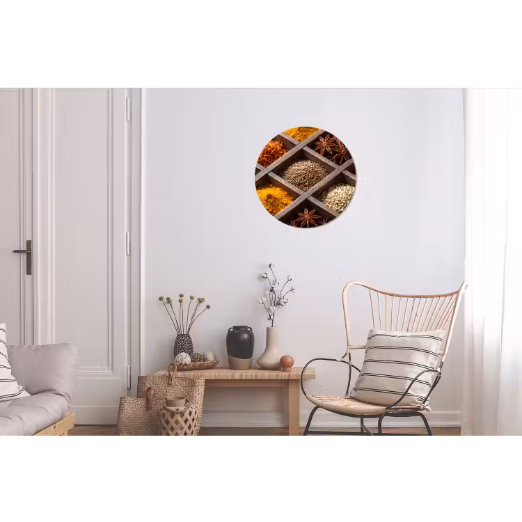 Alu-Dibond-Bild Rund - Kräuter – Holz – Essen - Kruiden - Houten - Eten Wandcirkel aluminium klein