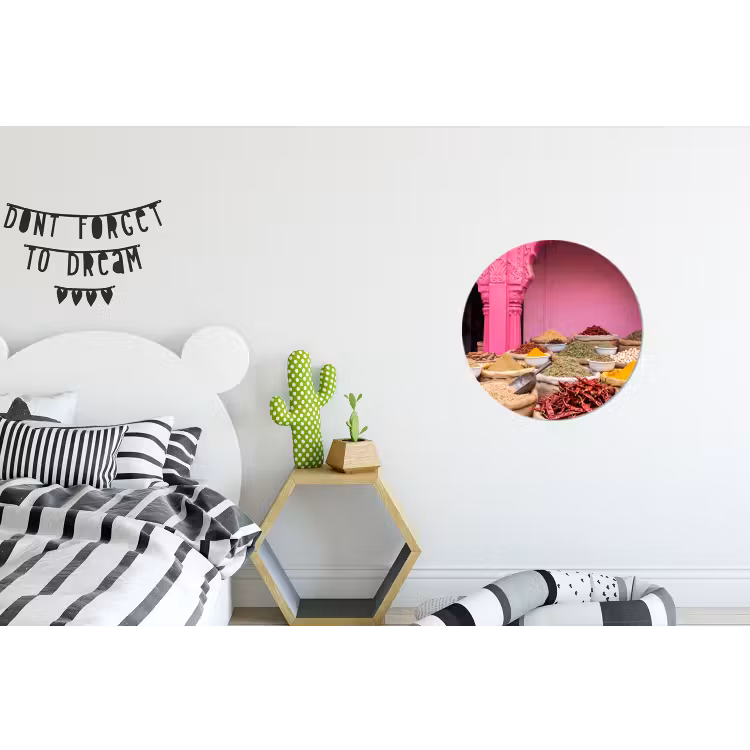 Alu-Dibond-Bild Rund - Kräuter – Markt – Rosa - Kruiden - Markt - Roze Wandcirkel aluminium klein
