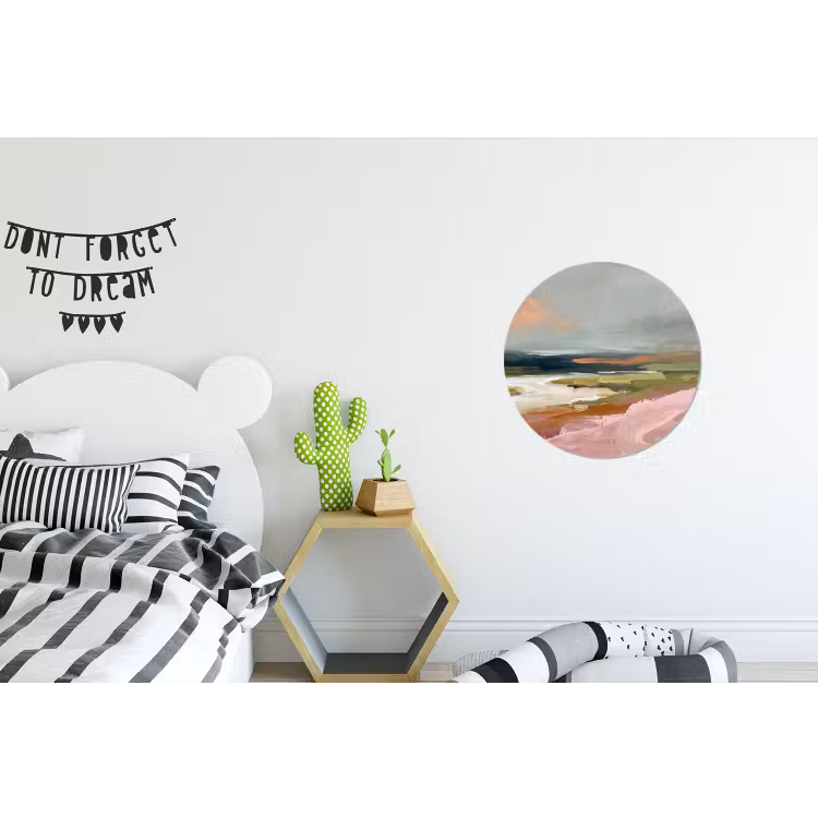 Landschap - Rivier - Abstract - Roze - Groen Wandcirkel aluminium klein -kinderkamer