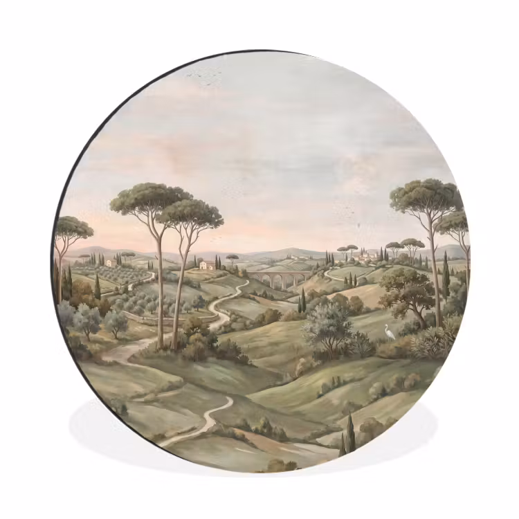 Landschap - Heuvels - Zandpad - Groen Wandcirkel aluminium klein -3d