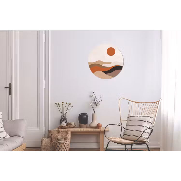 Landschap - Heuvels - Zon - Abstract - Oranje Wandcirkel aluminium klein -woonkamer