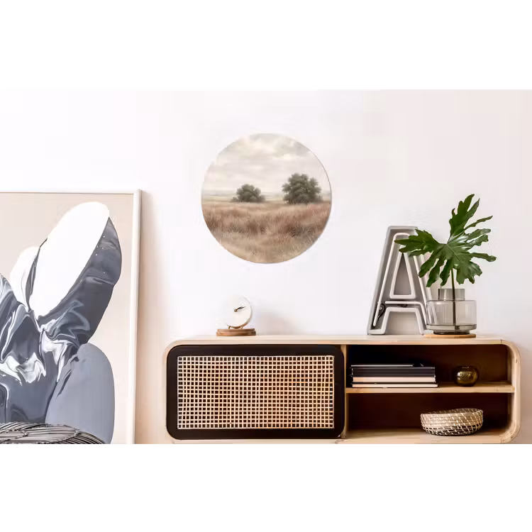 Landschap - Minimalistisch - Beige Wandcirkel aluminium klein -kantoor