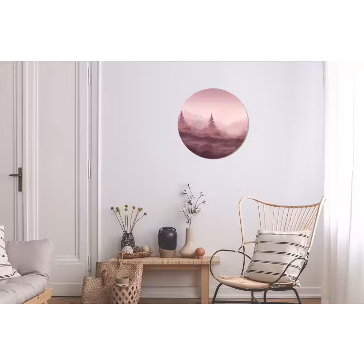 Landschap - Mistig - Roze Wandcirkel aluminium klein -woonkamer