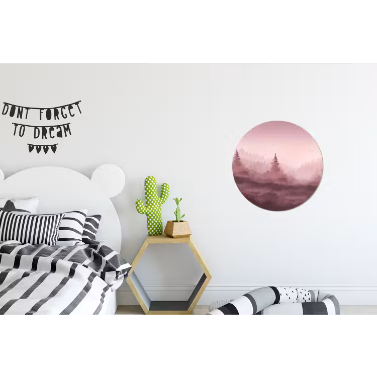 Landschap - Mistig - Roze Wandcirkel aluminium klein -kinderkamer